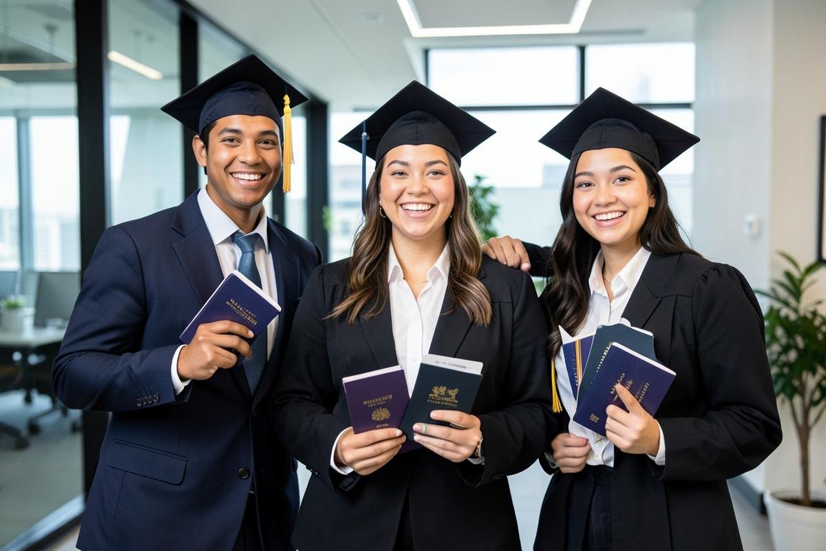 Students celebrating their visa approvals